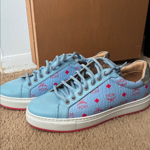 MCM Light Blue Sneakers with Red Accents - Picture 1 of 4